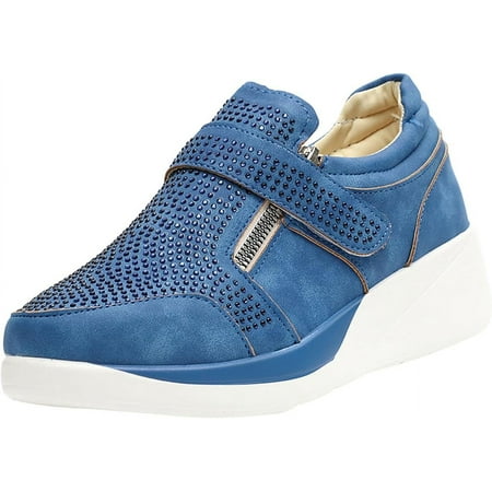 Women s Ladies Fashion Casual Platforms Wedges Crystal Sneakers Slipsole Sport Shoes