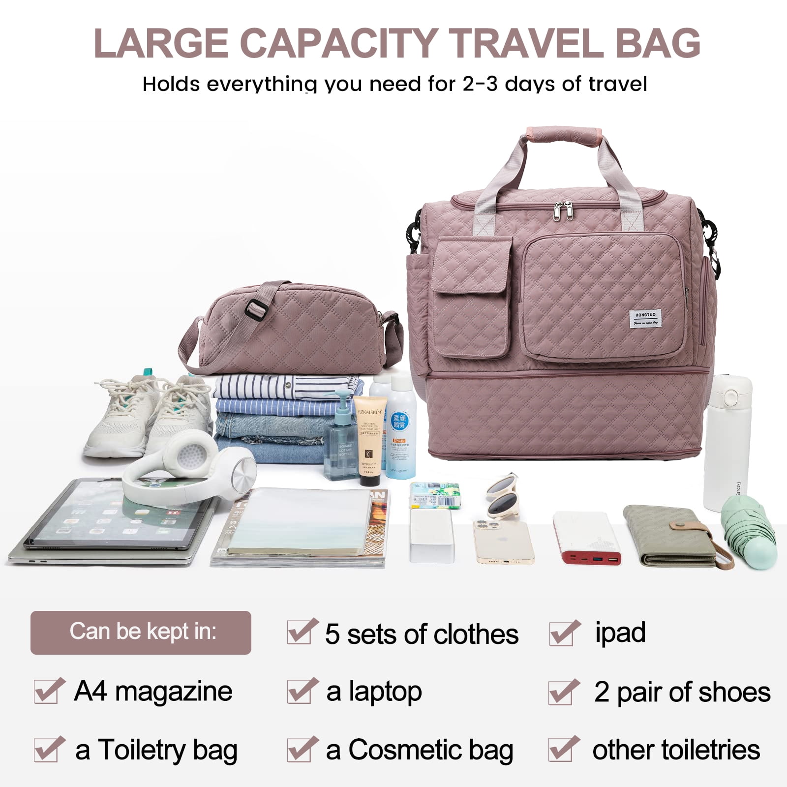 Gynky Travel Duffle Bag Weekender Bags for Women with Shoe Compartment Carry on Overnight Bag with Toiletry Bag Hospital Bag for Labor and Delivery Weekender Overnight Bag for Trave Sport Hospital