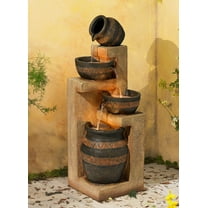 Cascading Bowl and Jug 46" High Large Rustic Indoor Outdoor Decor Faux Stone Floor Fountain with Light LED