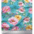 thumbnail image 1 of Soimoi Blue Cotton Duck Fabric Leaves & Floral Printed Craft Fabric by The Yard 56 Inch Wide, 1 of 1
