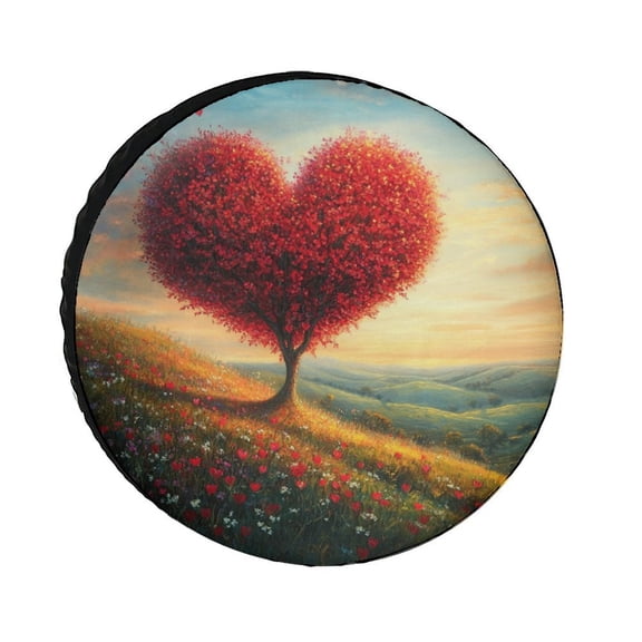 Red Love Tree Spare Tire Cover Love Heart Tree Weatherproof Universal Wheel Protectors Universal Fit for Trailer SUV Truck Camper Travel Trailer 12inch