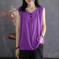 thumbnail image 2 of Women's Summer Sleeveless Tank Top Blouses Shirts Pullovers Button Down Round Neck Loose Fit Solid Color Casual Daily Wear Vacation Beach Outfits Fashion Essential Gift for Women, 2 of 8