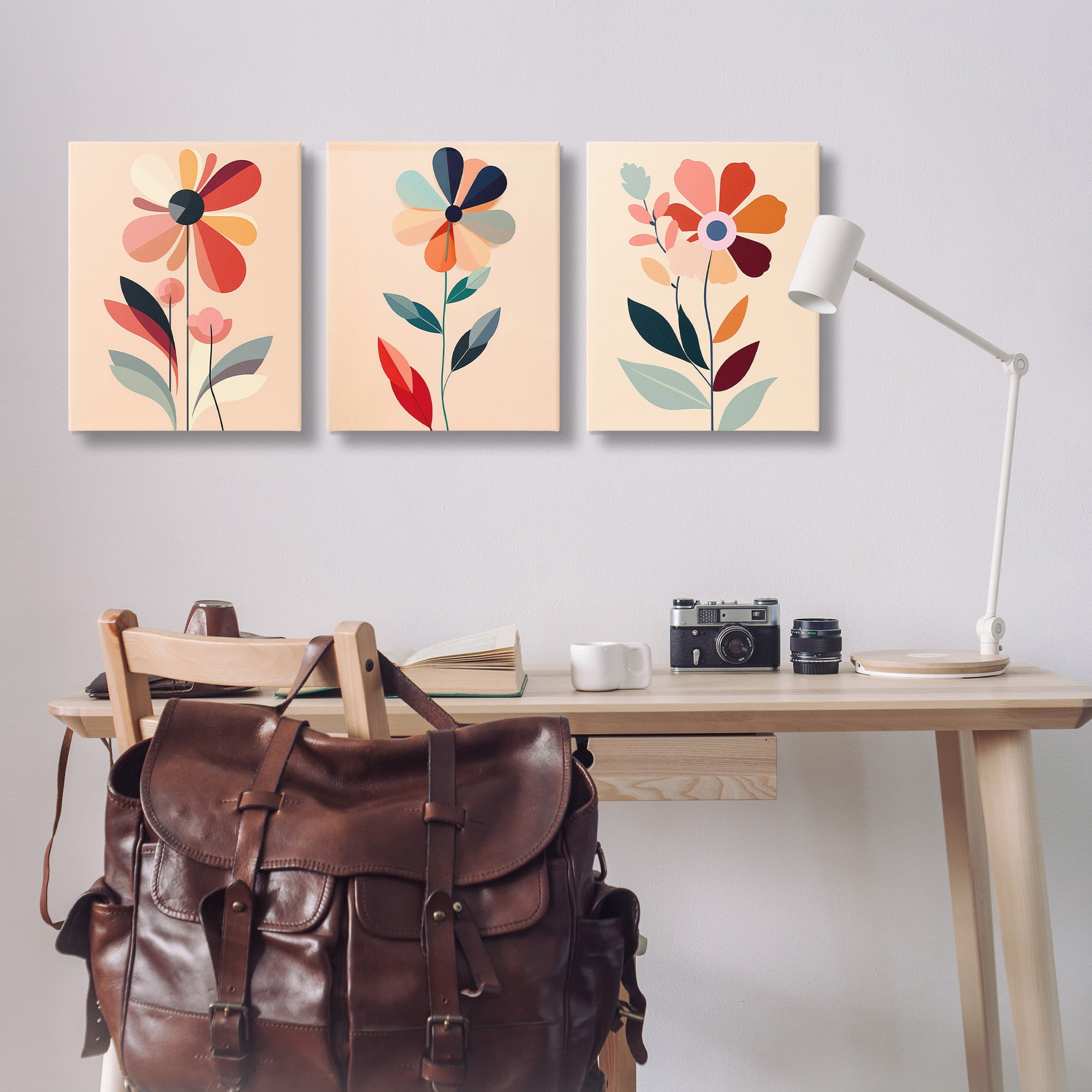 Stupell Industries Funky Modern Flowers Botanical & Floral Painting Gallery Wrapped Canvas Art Print Wall Art, 16 x 20, Set of 3