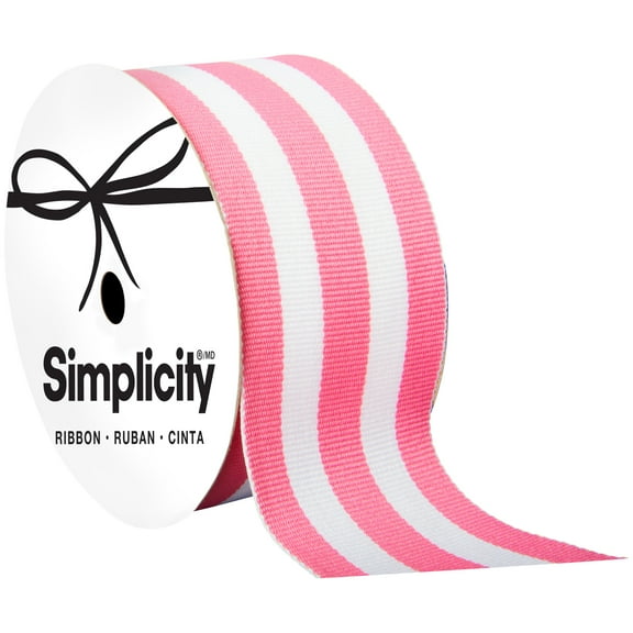 Offray monstrip pink 1-1/2in x 9ft ribbon, for sewing, crafts and gifting