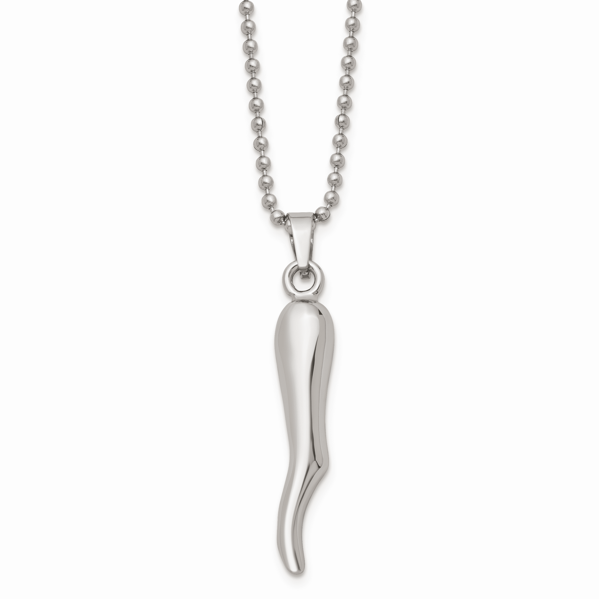 Stainless Steel Cornicello Italian Horn Good Luck Pendant On A 22 Inch