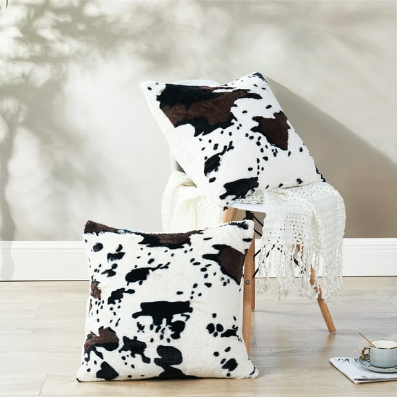 Home Soft Things Faux Fur 2 Piece Throw Pillow Cover Set - Cow - 20" x 20"