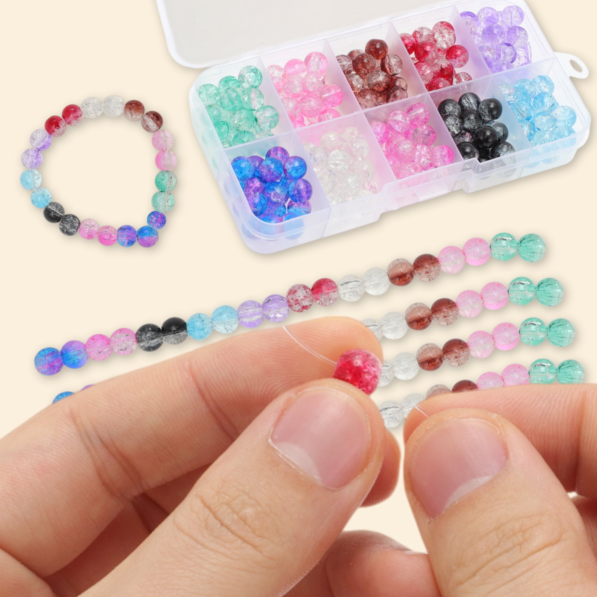 Unique Bargains 200 Pcs 8mm Round Glass Beads for Jewelry Making Assorted Colors