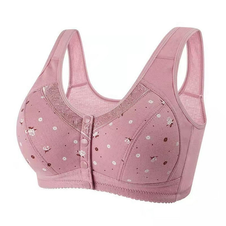 RYRJJ Front Snaps Seniors Bra Front Closure Everyday Sports Bras Comfort  Wireless Cotton Full Coverage Daisy Bras for Women Plus Size(Pink,3XL) 