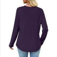 thumbnail image 4 of SYMOID Womens Purple Waffle Knit Top - Relaxed Fit Long Sleeve Crew Neck with Chest Pocket - Casual for Spring & Fall,Size S, 4 of 7