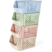 Jiaro Multi Colored Stackable Storage Bins, Plastic Storage Baskets Set of 4