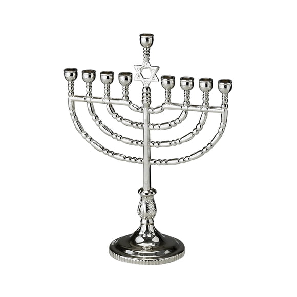 Rite Lite Traditional Polished Silvertone Chanukah Menorah - Hanukkah Candles Menorah 8.50" h