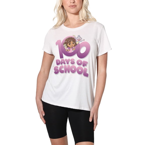 Dora the Explorer 100 Days Women's Loose T-Shirt, White, Small