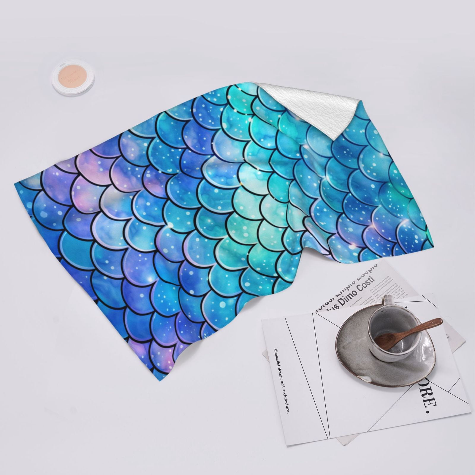 Mermaid Scales Fish Scale Blue 27.5" x 16" Ultra Soft Hand Towel, Face Wash Cloth for Bathroom, Gym, Travel, Pool