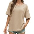 thumbnail image 2 of Summer V Neck Women Short Sleeved Solid T Shirt Tops, 2 of 5
