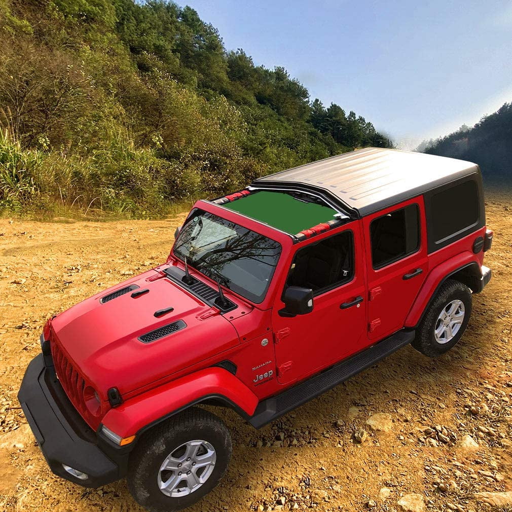 Shadeidea Jeep Wrangler Sunshade JL Unlimited (2018-Current) 2 Door and 4 Door Front-Forest Green Mesh Screen Sunshade JLU SAHARA RUBICON SPORT S Top Cover UV Blocker with Grab Bag-10 years Warranty