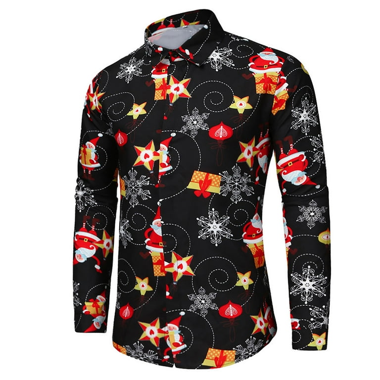 IROINNID Deals Long Sleeve Shirts for Men Comfy Turn Down Lapel Winter  Button Down Christmas Funny Print Shirt,Multicolor 