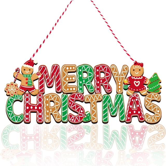 Cartel de Puerta Uflashmi de Pan de Jengibre de Madera Feliz Navidad 32x13cm
