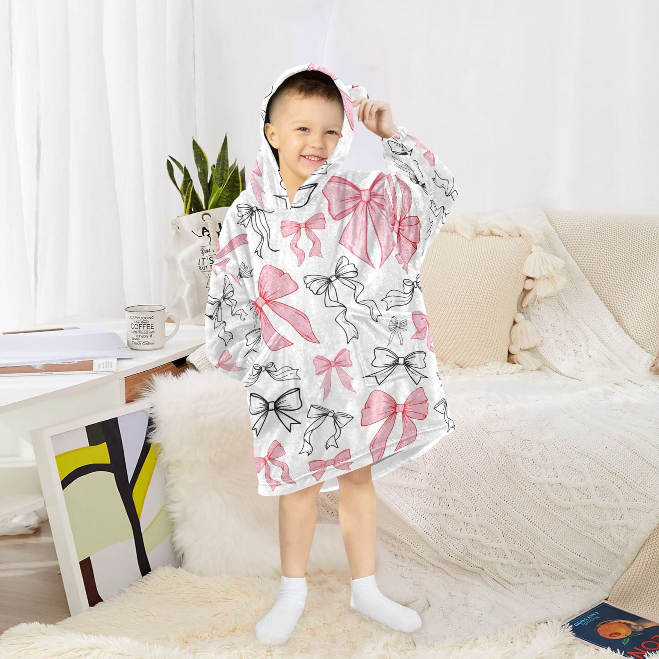 joogoo Wearable Blanket Hoodie Bow1 for Flannel Sherpa Pocket 3-14 YR M
