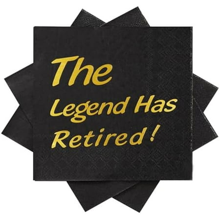 Retirement Party Decorations for Men - 50PK - Retirement Napkins Happy Retirement Decorations 5x5 Inches, The Legend Has Retired Napkins for Coworkers Farewell Retirement Party Decor Favors Black Gold