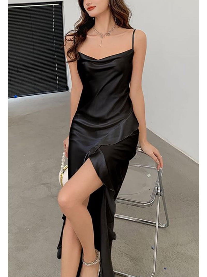 ae asymmetrical ruffle maxi slip dress Cowl Neck Hem Above Ankle Length Wedding guest occasion_c Size:7Y Lightweight woven fabrication/V