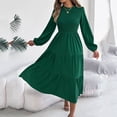 thumbnail image 5 of DeHolifer Women Dresses Solid Color Long Sleeve Crewneck Maxi Dress A-Line Swing Flowy Long Dress Army Green L, 5 of 7