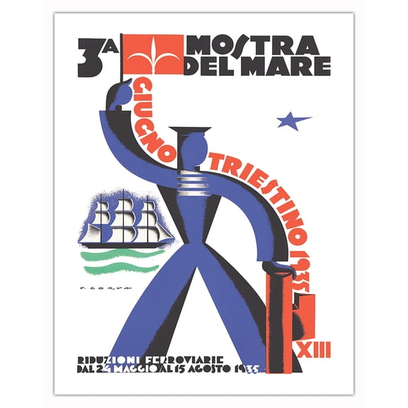 1935 Mostra del Mare Sea Exhibition - Trieste (Triestino) Italy - Vintage Italian Advertising Poster by Urbana Corva - Fine Art Matte Paper Print (Unframed) 11x14in