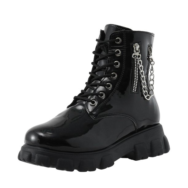 NECHOLOGY Botas Mujer Adulto Femenino Zapatos Botines de mujer Estilo Británico Color Sólido Cuero Lateral Cremallera Suela Gruesa Moda Botas (Black, 9)