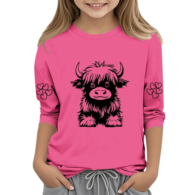 Lovzfmll T-Shirt Graphique à Manches 3/4 pour Enfants, Col Rond Décontracté, Style Col Rond pour Petites Filles 11-12 Ans