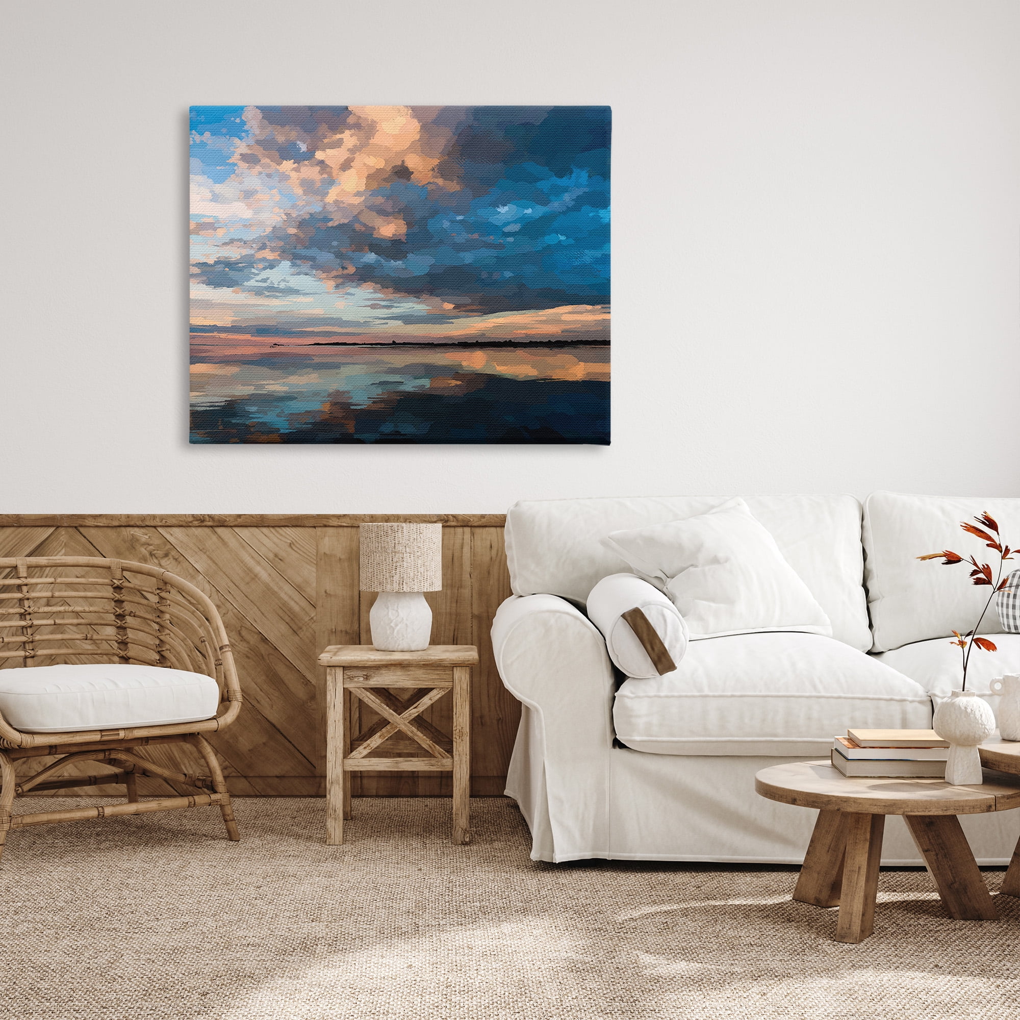 Stupell Industries Clouds & Sunset Reflection Landscape Painting Gallery Wrapped Canvas Art Print Wall Art, 48 x 36