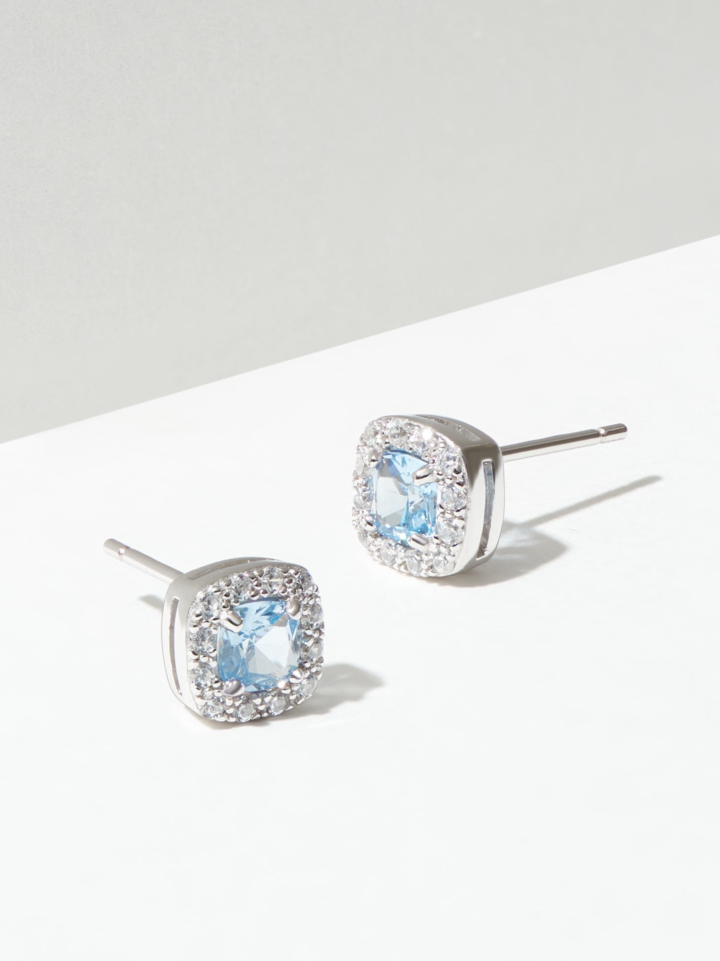 Forever Facets Women's Platinum over Sterling Silver Synthetic Spinel and CZ Stud Earrings