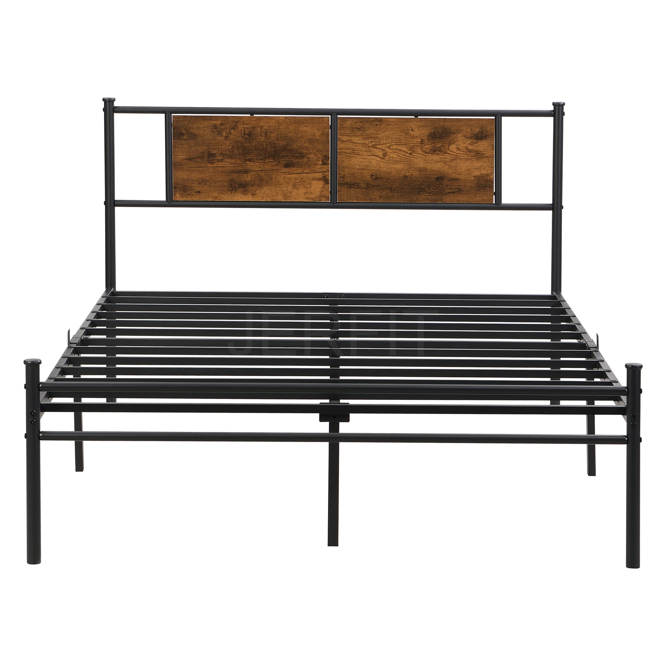 JERFIT King Size Metal Bed Frame with Headboard, 10.8" Underbed Storage Space, No Box Spring Needed, Heavy Duty 550lbs Capacity, Black Brown Modern Platform Bed