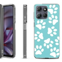 Shockproof Protective Phone Case for Motorola Moto G Play 2026, by OneToughShield - Pet Paw / Teal