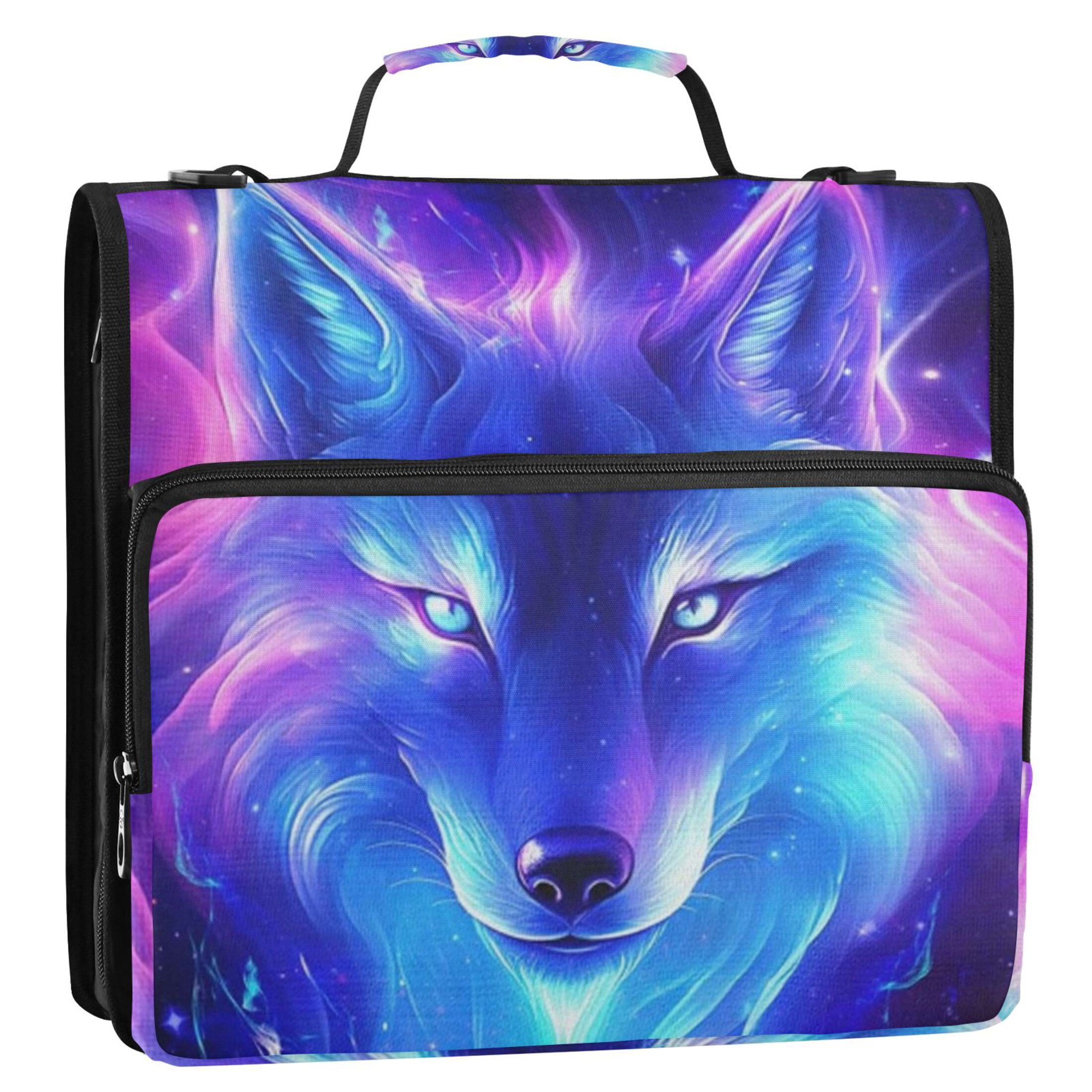 Zipper Binder Wolf Starry Sky 1.5 Inch Binder Folder Bag with Shoulder Strap and Handle
