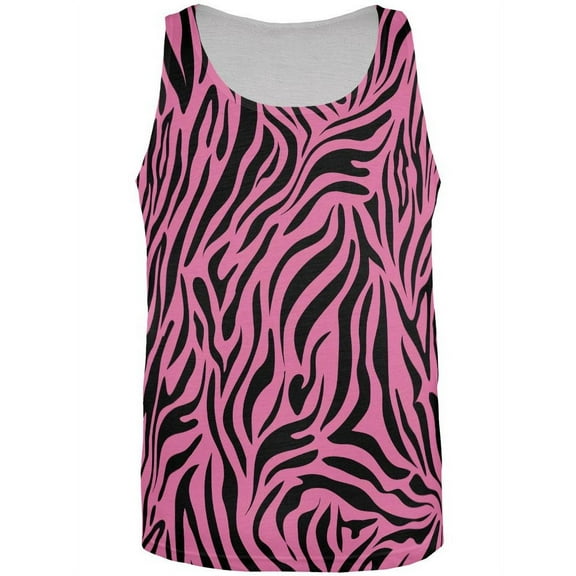 Zebra Print Sublimated Pink All Over Adult Tank Top - Large