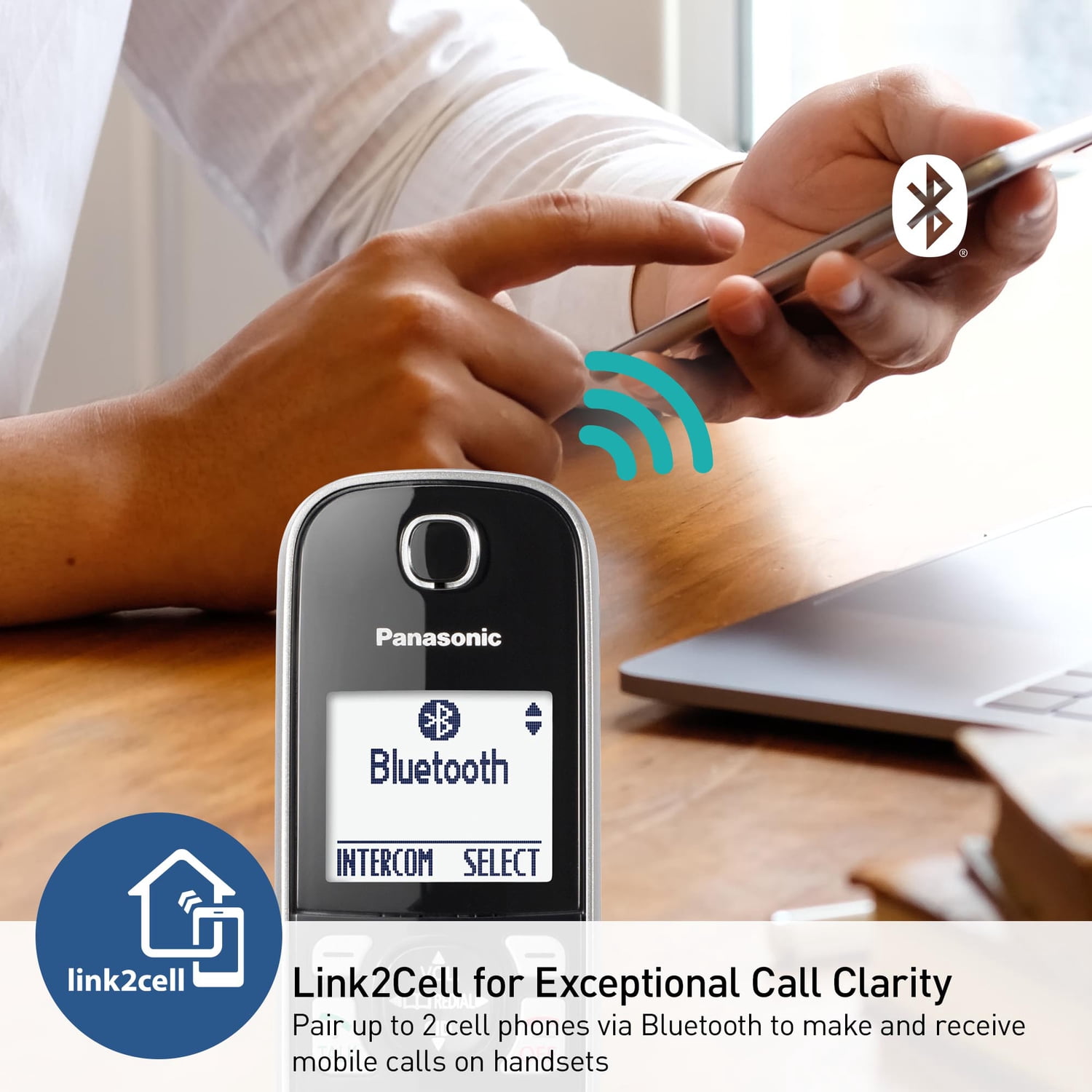 Panasonic KX-TGD86x Series Link2Cell Bluetooth Corded Cordless Phone with Answering Machine, 4-Handset, Black & Silver