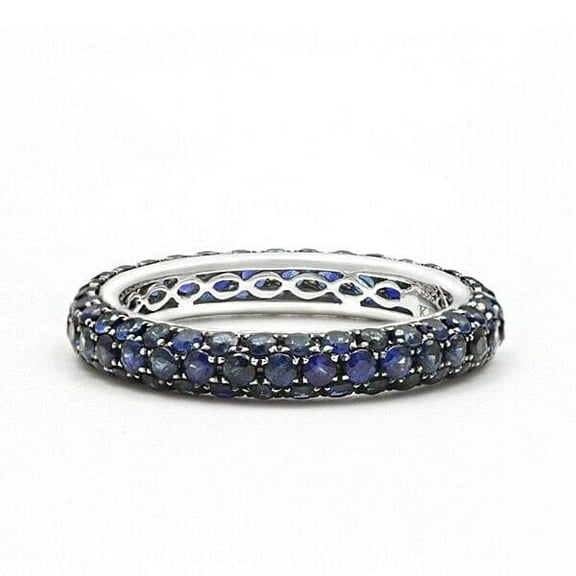 HeartsAndYou 2ct Natural Blue Sapphire Wedding Band 3 Row Full Eternity 14k SOLID White Gold