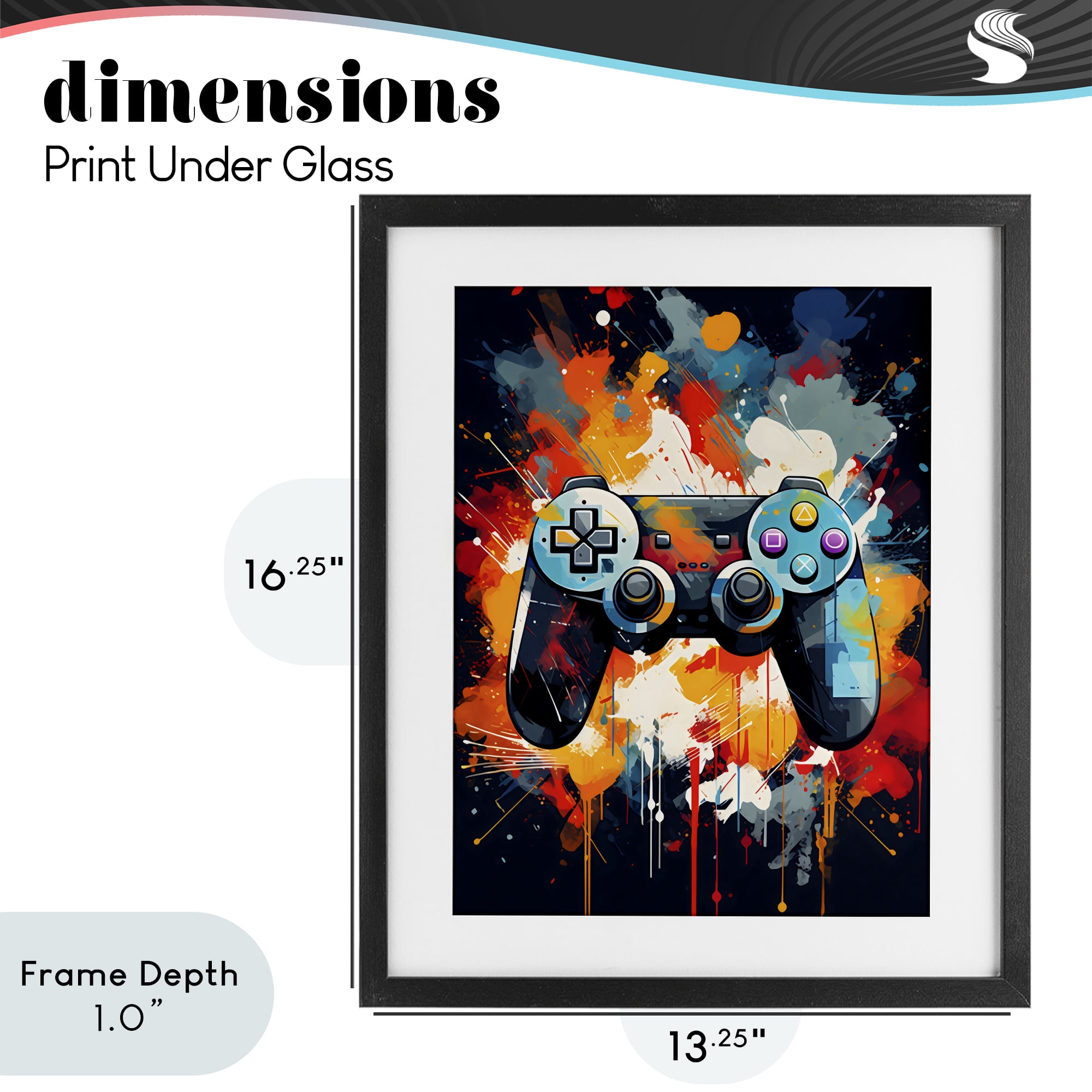 Stupell Industries Orange Paint Splash Gamer Black Framed Print Under Glass, design by Creative Studio