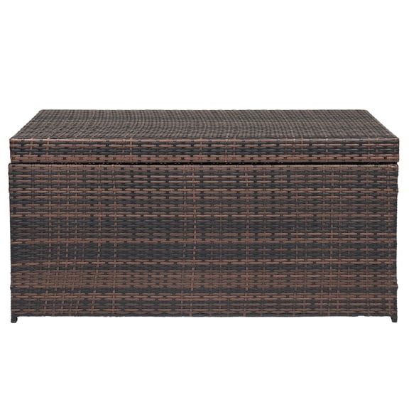 Funnil 140 Gallon Outdoor Wicker Rattan Storage Box, Water-Resistant Deck Bin, All-weather Patio Deck Storage Box for Garden Tools and Pool Toys, Brown