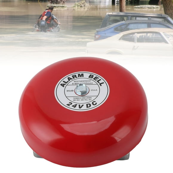 Electric Round Alarm Bell, Waterproof 95db Wall Mount Wired Power Red Fire Alarm Bell Loud Volume 6in for School
