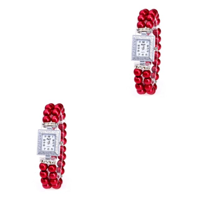 Minnieouse Reloj de de acero inoxidable para mujer, de color sólido, elegante, informal, analógico, para chicas, para mujer, reloj de Rojo 2piezas