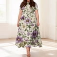 thumbnail image 2 of LWavelet Women's Plus Size Vintage Floral Maxi Dress Short Sleeve Tie Waist Casual Retro Boho Dress with Pockets Black 3XL, 2 of 7