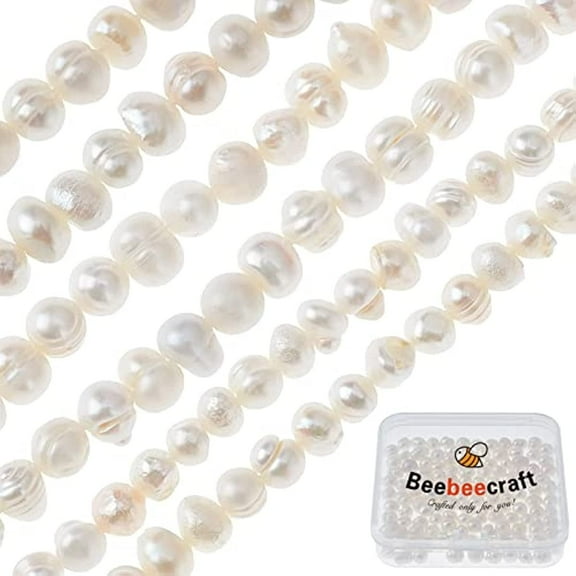 2Strands Freshwater Pearl Creamy White Natural Genuine Cultured Nearly Round Pearl Beads 5-6mm for DIY Crafts Jewelry Making