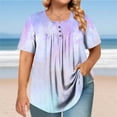 thumbnail image 2 of Plus Size Tops for Women Henley Short Sleeve Flowy Tie Dye T-Shirts Summer Loose Casual Color Block Tee (3XL, Blue 1), 2 of 6
