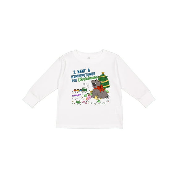 Inktastic I Want a Hippopotamus for Christmas Boys or Girls Long Sleeve Toddler T-Shirt
