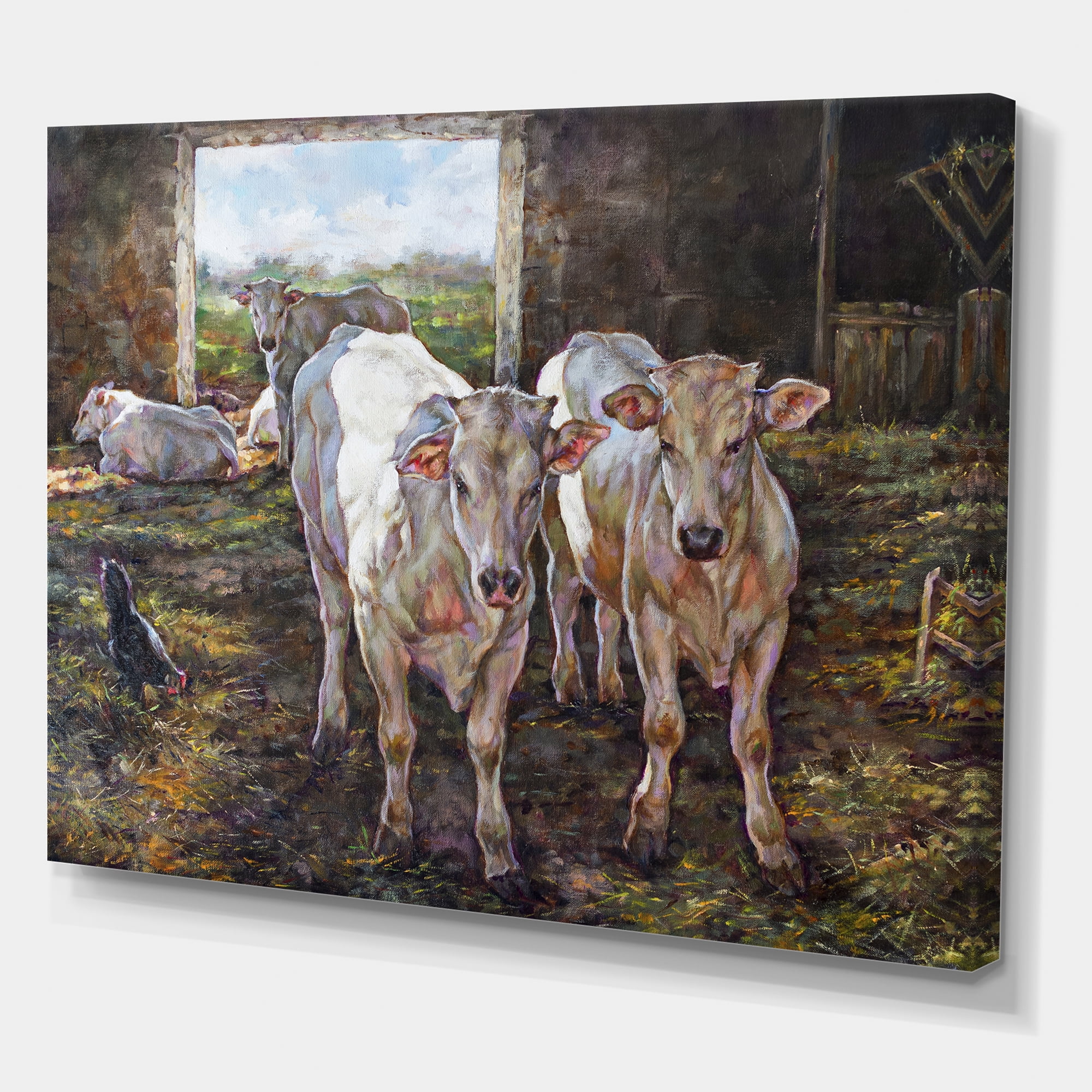 Designart ' The Cows In The Stable In Countryside ' Farmhouse Canvas Wall Art Print