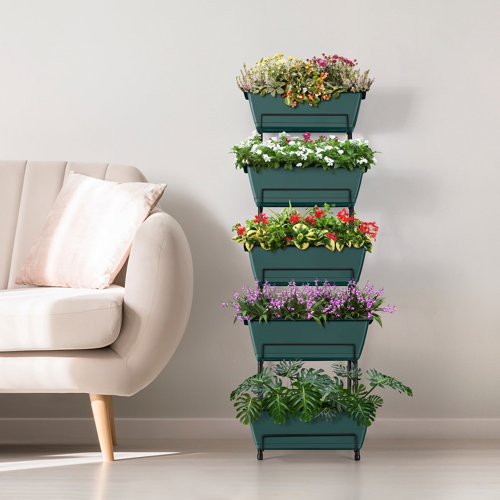 Vertical Raised Bed Outdoor Planter 5 Tier Brick Green Metal