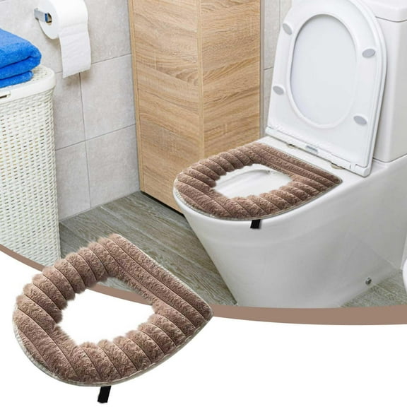 Soft Plush Toilet Seat Cover with Zipper Thicker Warmer Stretchable Toilet Seat Cover Pads for Bathroom Easy Cleaning and Comfort During Colder Months(Coffee)
