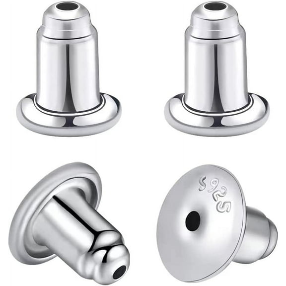 2 Pair Real White Gold Earring Backs, Hypoallergenic Bellet S925 Sterling Silver Earring Backs Replacement for Studs Secure Earring Backs Safely Locking Backing (4pcs)