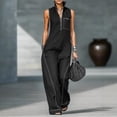 thumbnail image 2 of Chuancc Womens Summer Jumpsuits Dressy Casual One Piece Outfits Sleeveless V Neck Wide Leg Pants Rompers with Pockets Black L, 2 of 8