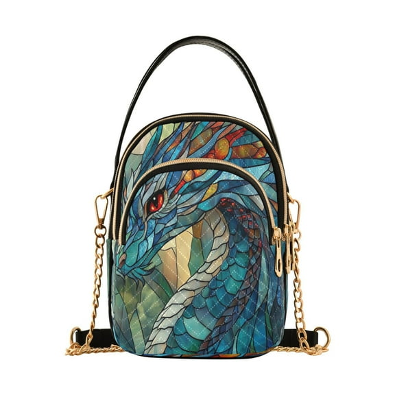 Women's Crossbody Handbags Shoulder Handbag Multi Pocket Crossbody Bag Stained Glass Dragon